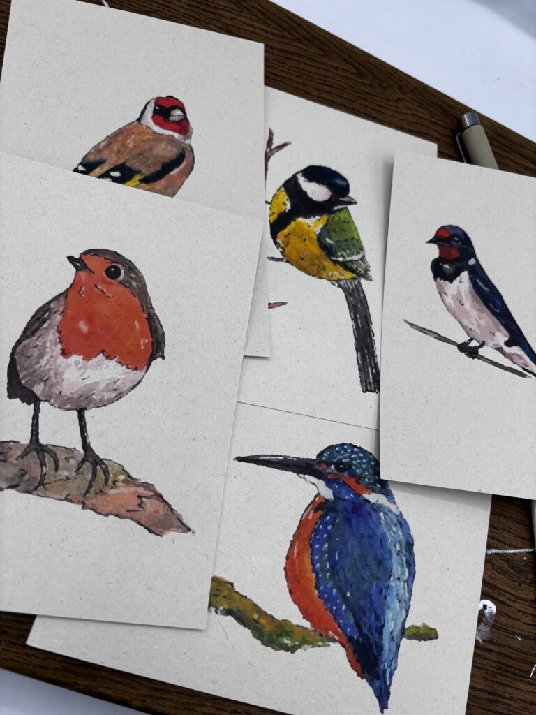 Aquarel geschilderde vogels door a Girl in the Field